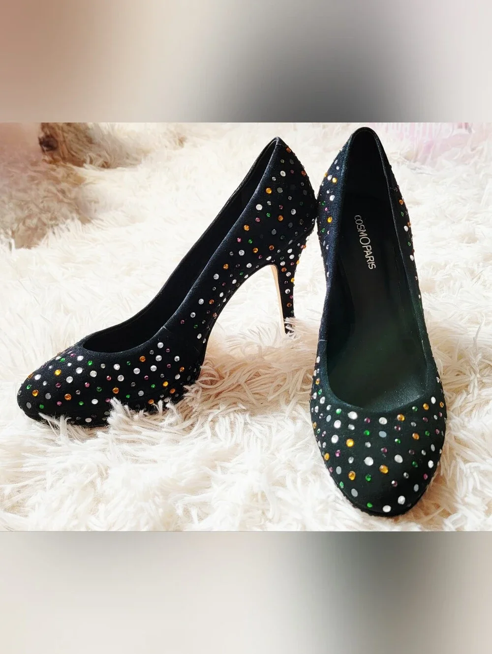 Julya Noir Rhinestone Heels by French footwear, COSMOPARIS-sz 36